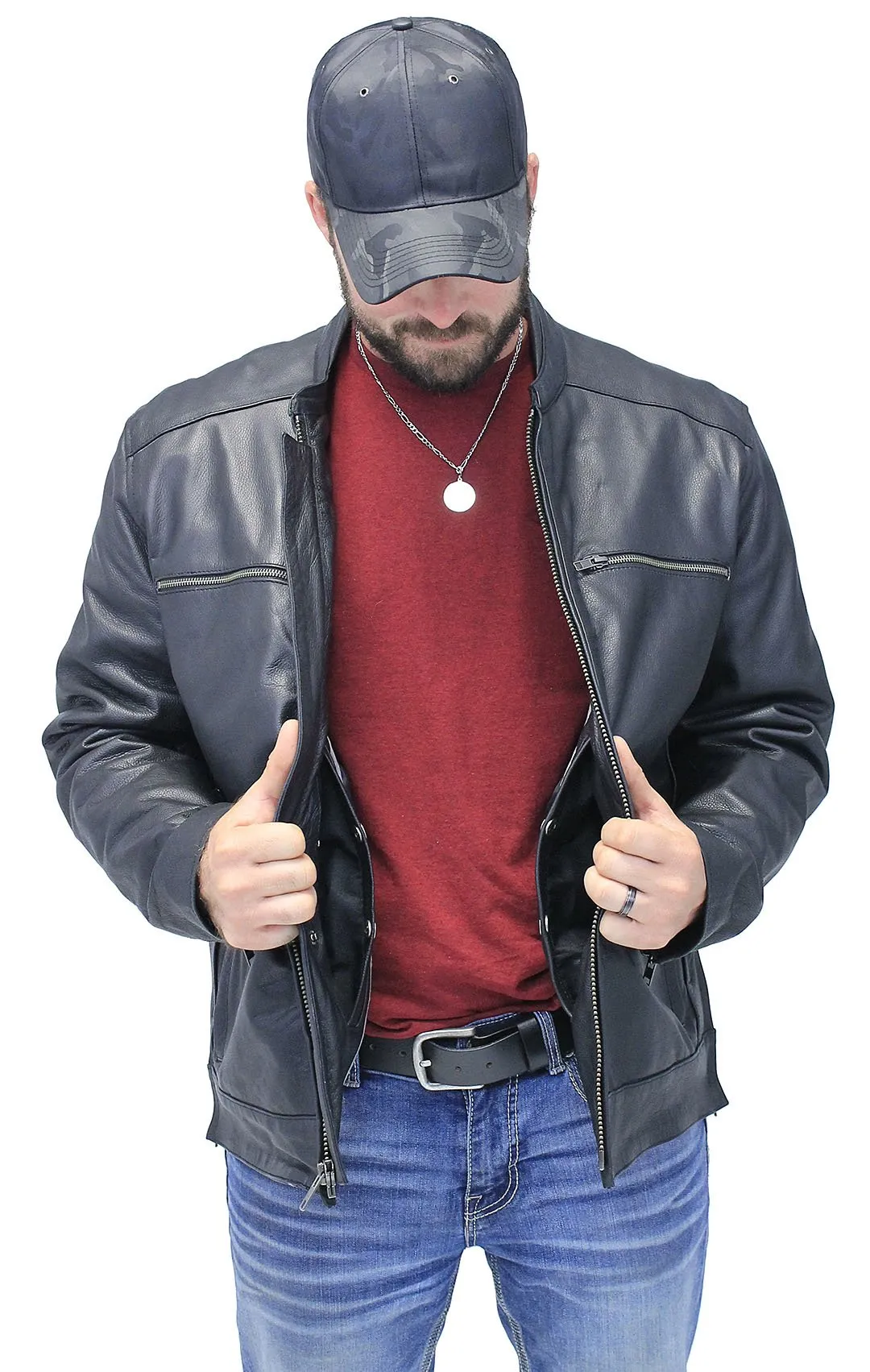 Men's Vented Concealed Pocket Scooter Motorcycle Jacket #M6919VZK