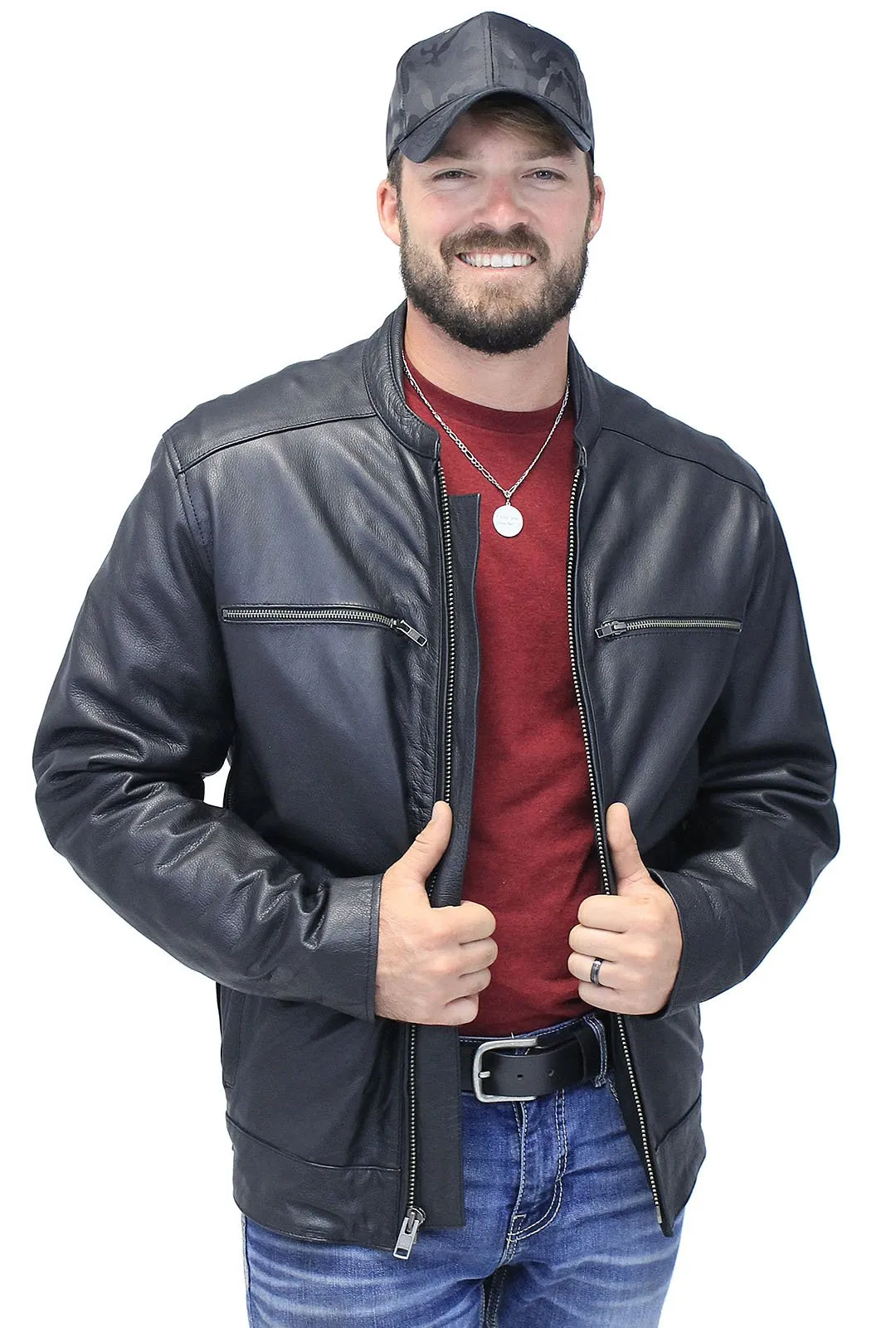 Men's Vented Concealed Pocket Scooter Motorcycle Jacket #M6919VZK