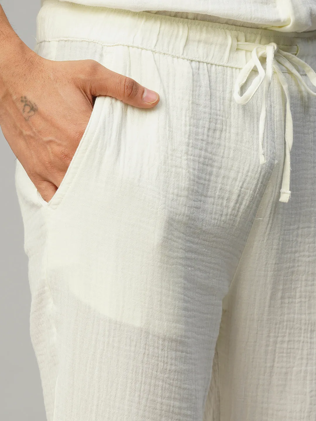 Men's White Cotton Slim Fit Pant