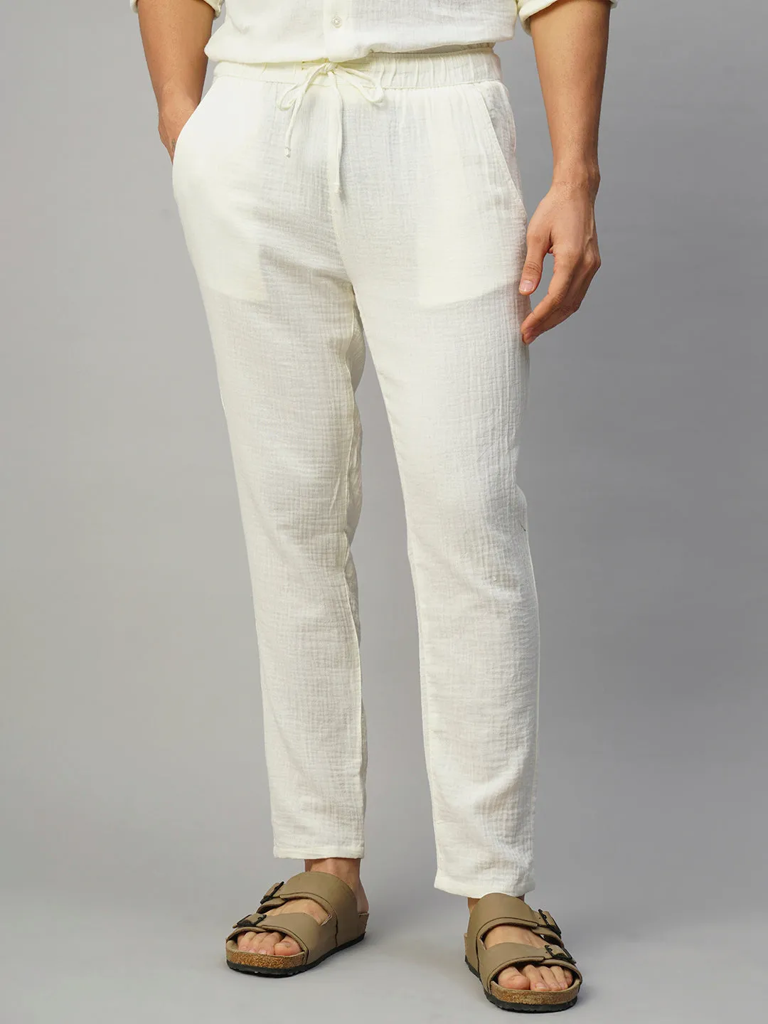 Men's White Cotton Slim Fit Pant