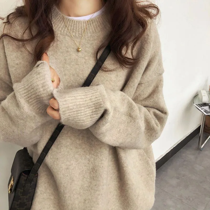 METAVERSMALL Japanese style slim fit with coat base pullover solid color knitted sweater 2023 autumn and winter new loose inner sweater women