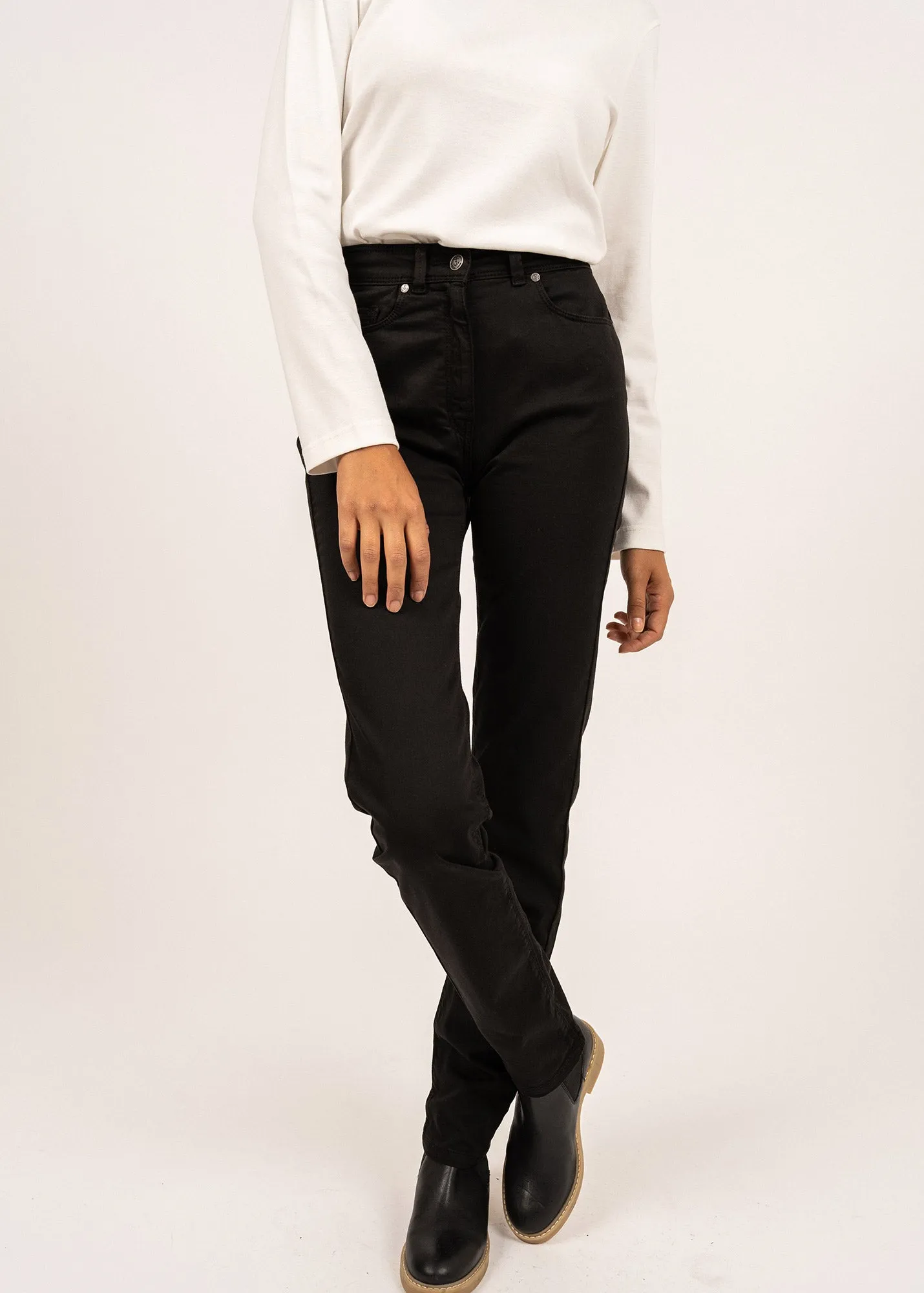 Mimosa high waist pants - slim fit, in stretch cotton (NOIR)