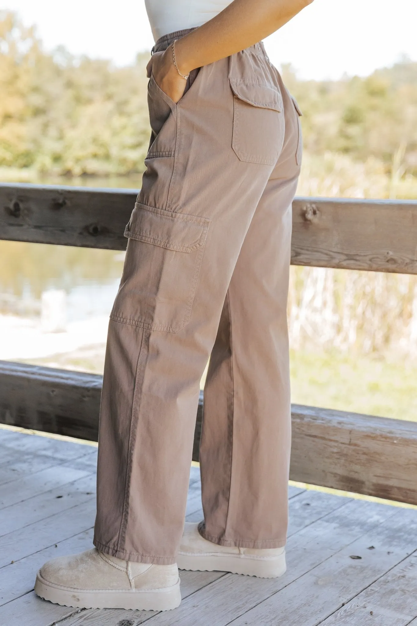 Mocha Straight Leg Cargo Pants