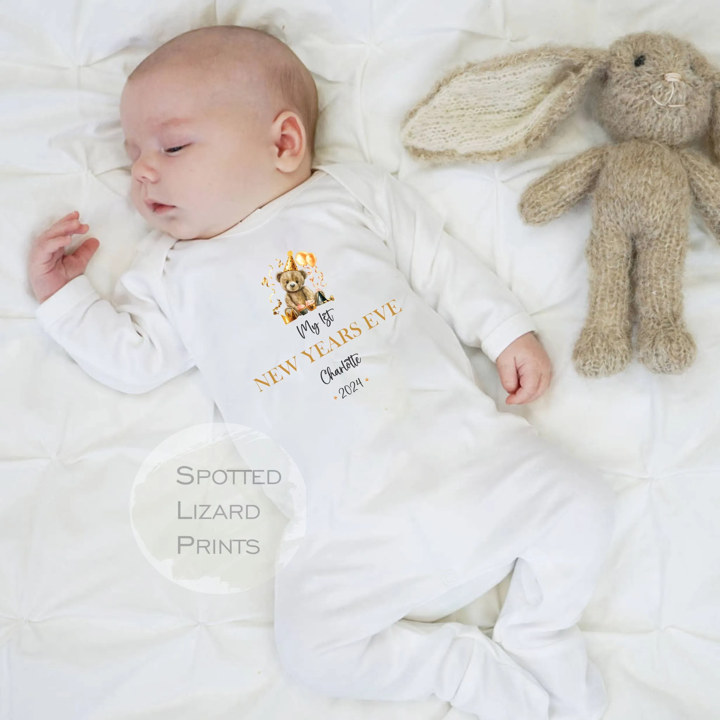 Personalised First New Years Eve Baby Outfit- My First New Years Eve Sleepsuit or Vest - 1st New Year Teddy