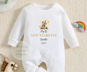 Personalised First New Years Eve Baby Outfit- My First New Years Eve Sleepsuit or Vest - 1st New Year Teddy