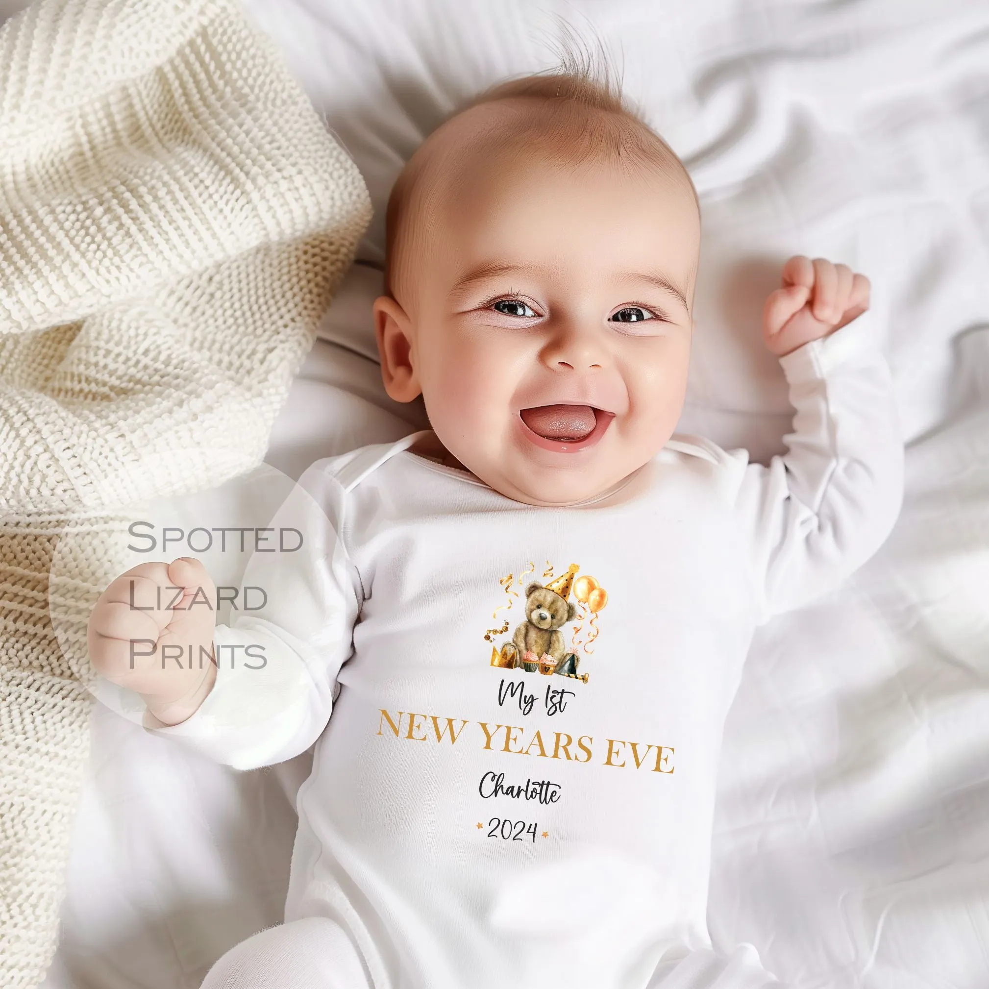 Personalised First New Years Eve Baby Outfit- My First New Years Eve Sleepsuit or Vest - 1st New Year Teddy