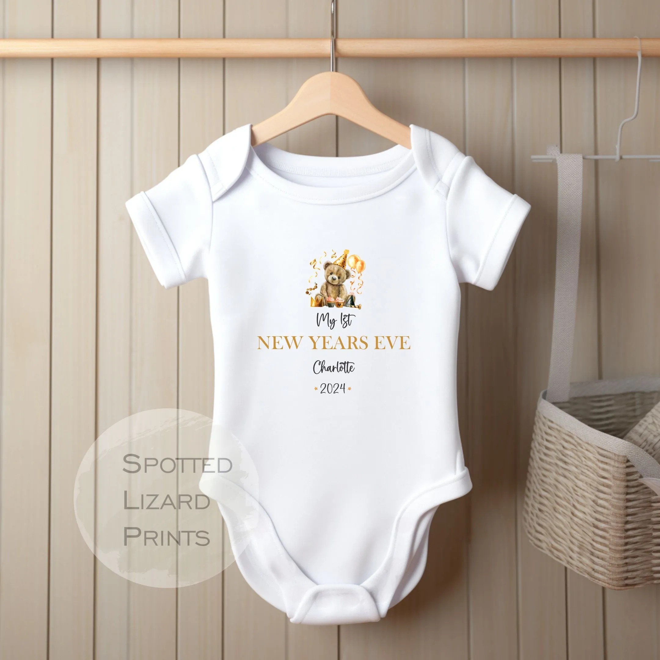 Personalised First New Years Eve Baby Outfit- My First New Years Eve Sleepsuit or Vest - 1st New Year Teddy