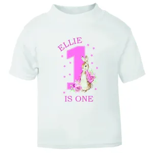 Personalised Peter Rabbit 1st Birthday T-shirt Little Girl Pink - One Today