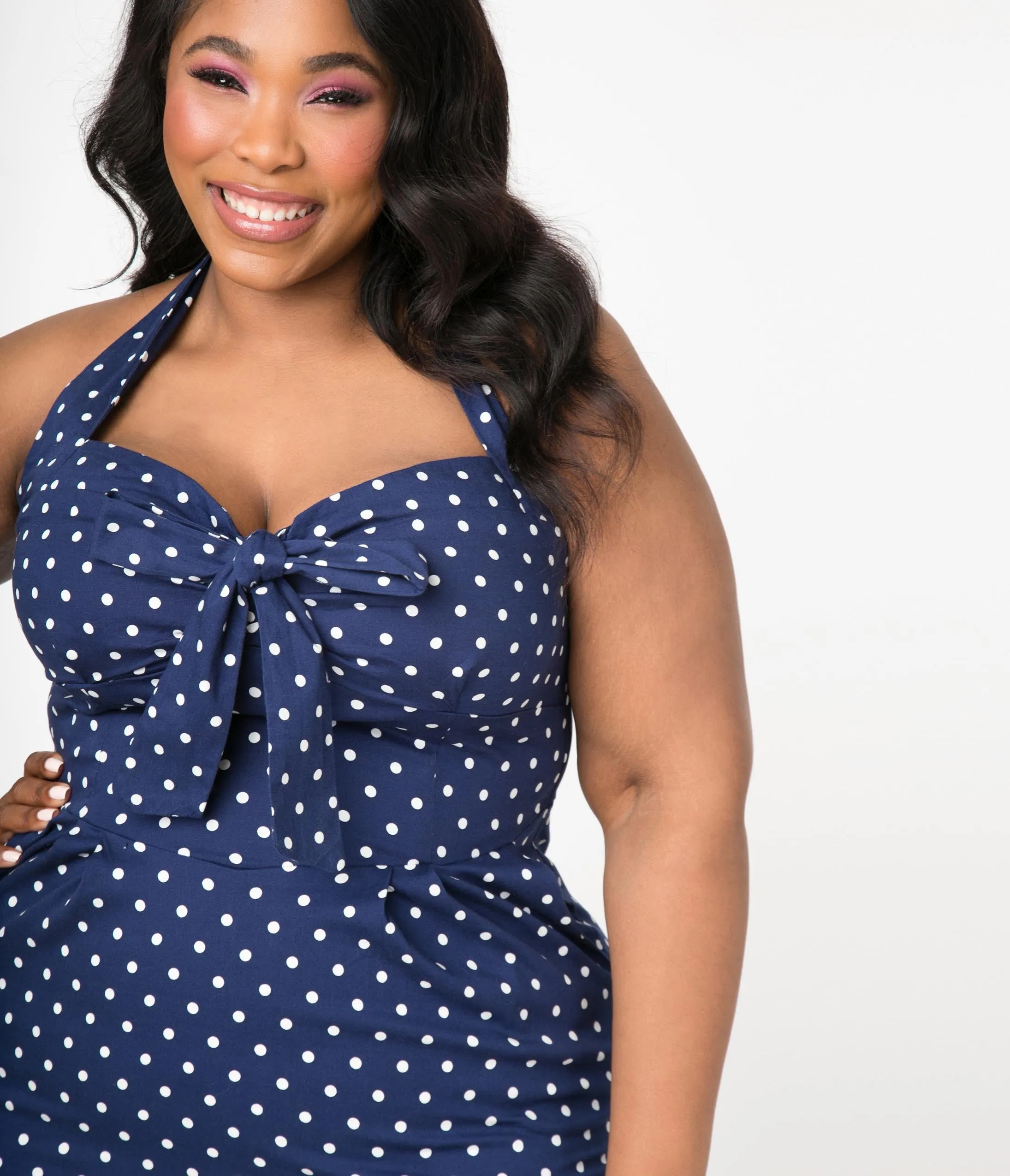 Plus Size Navy & White Polka Dot Lyric Wiggle Dress