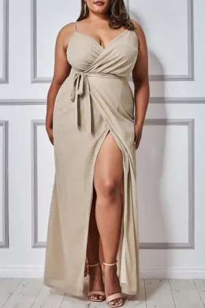 Plus Size V Neck Wrap Spaghetti Straps Maxi Dress