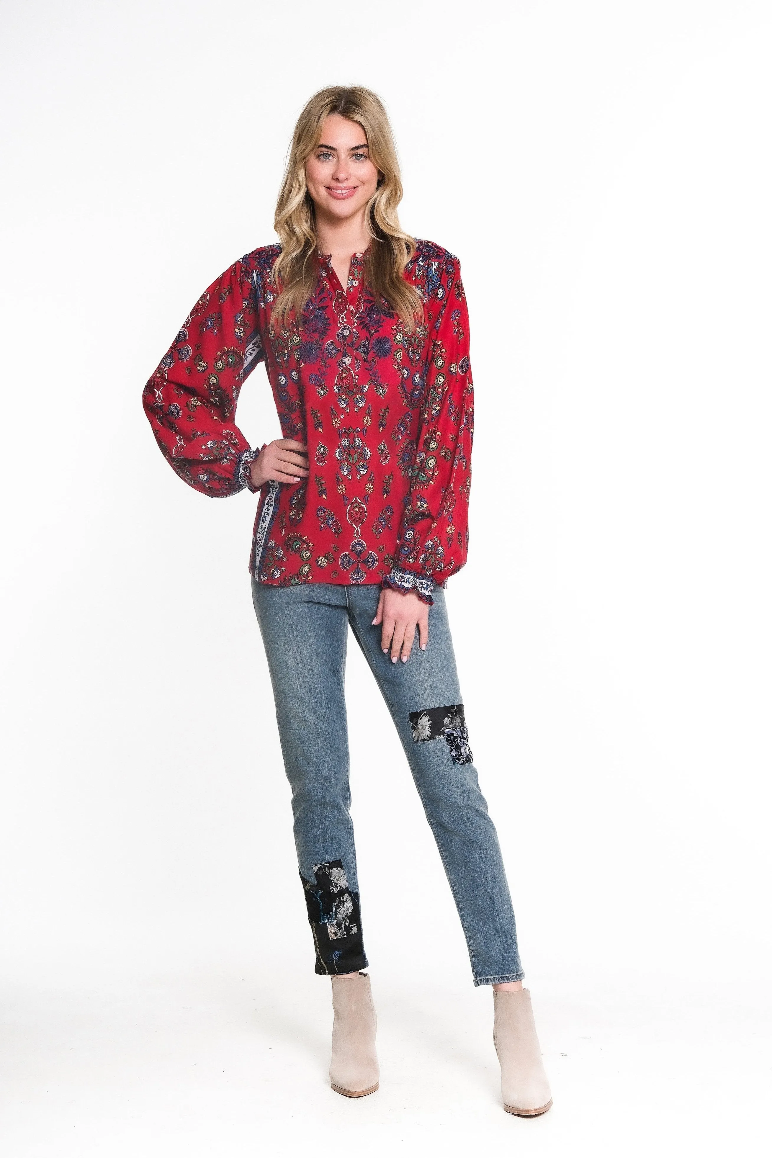 Print Embroidered Top - Multi