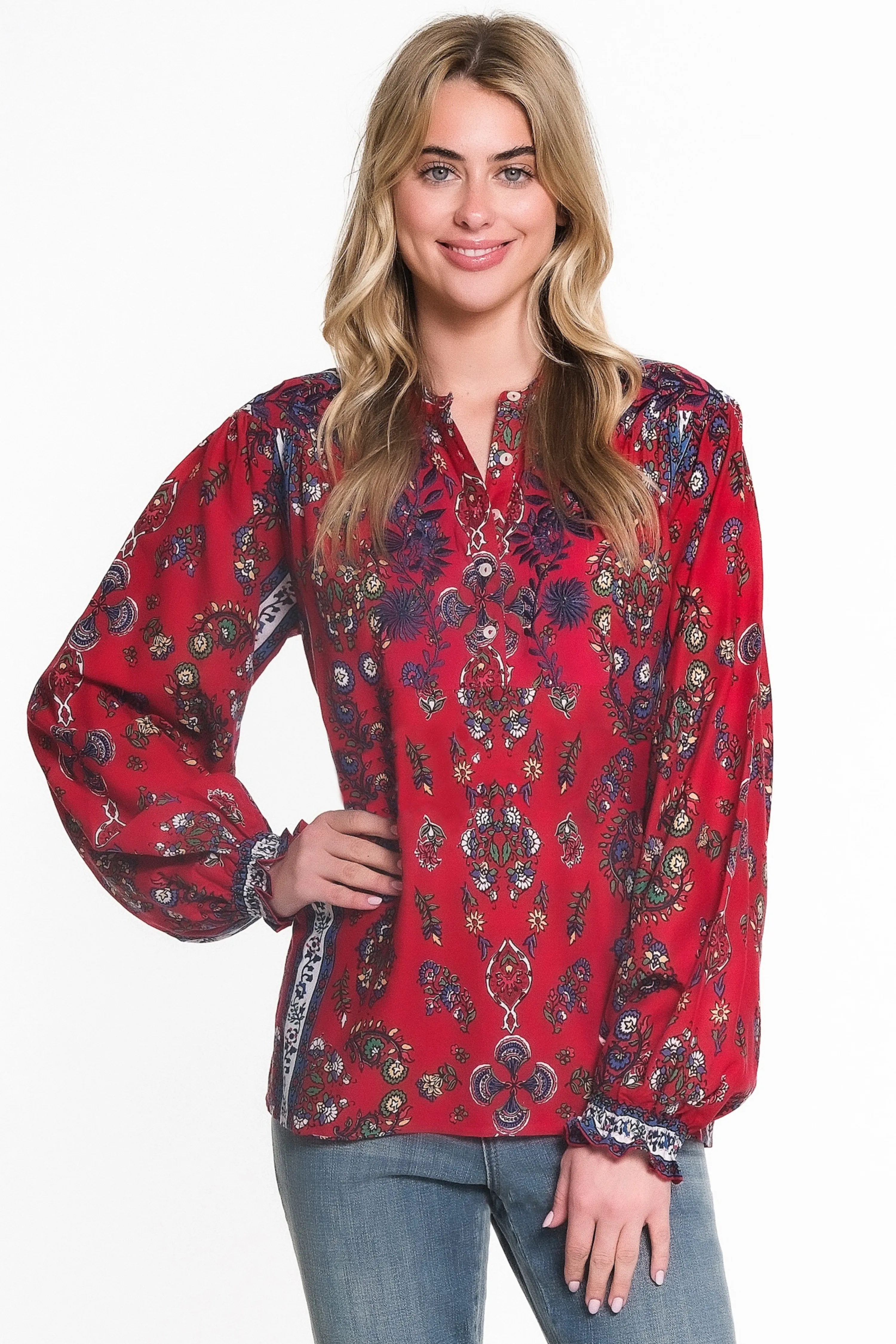 Print Embroidered Top - Multi