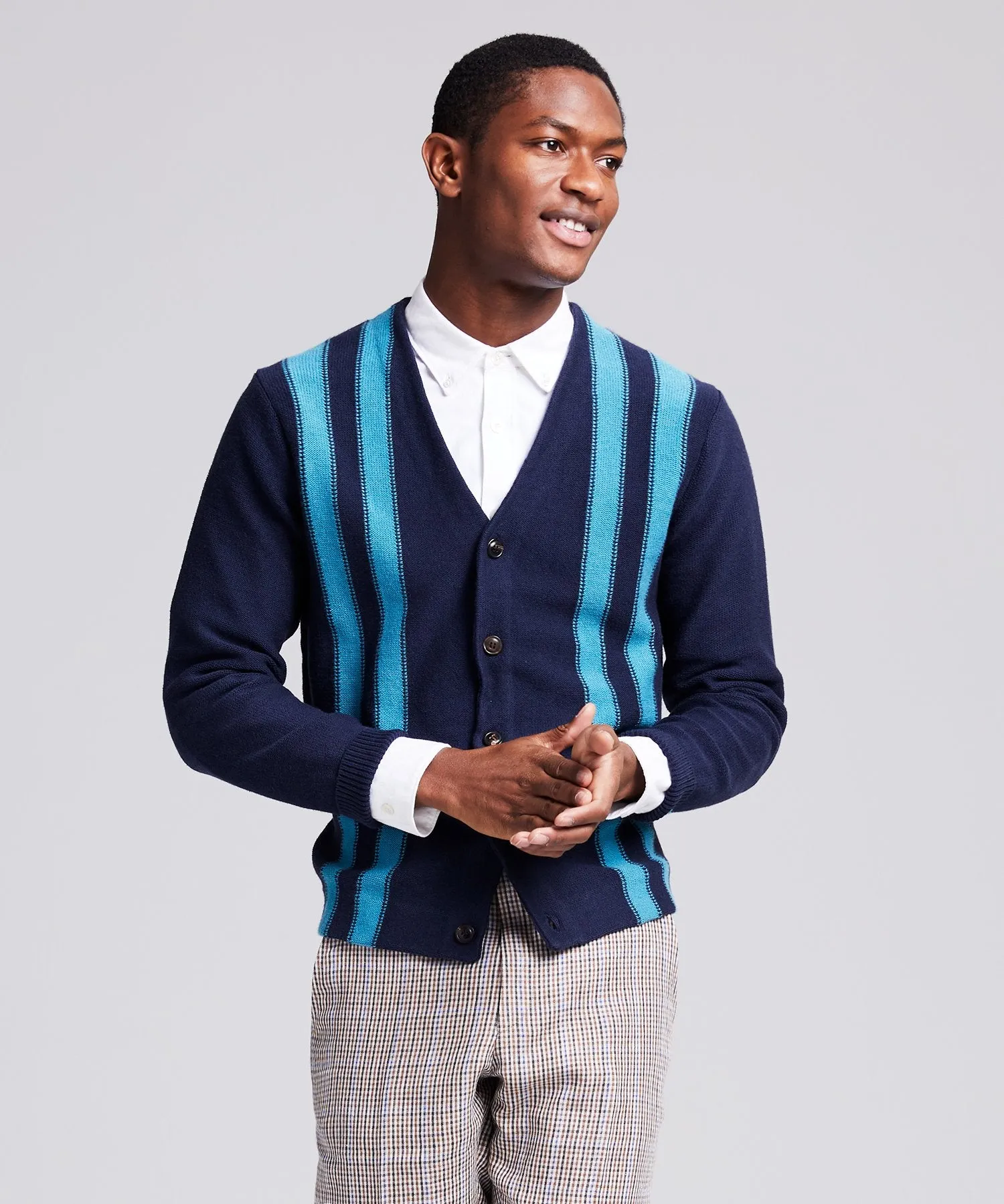 Retro Stripe Cardigan in Navy