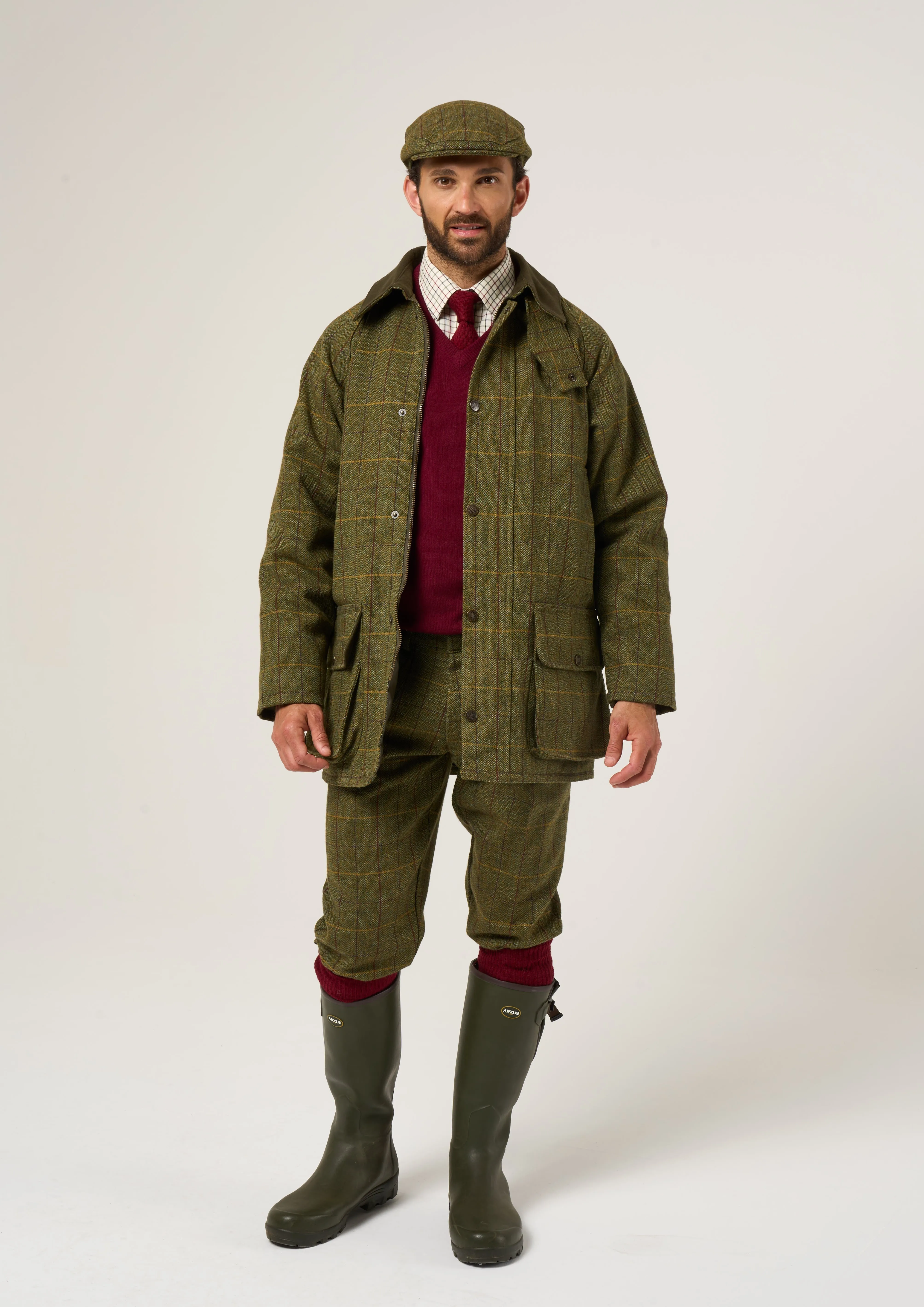 Rutland Men's Tweed Waterproof Shooting Coat In Green Ash - Regular Fit