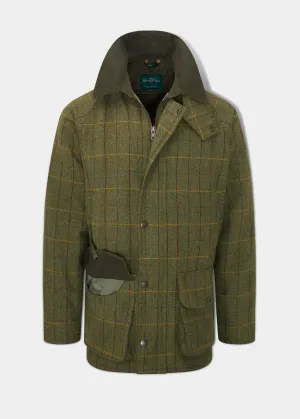 Rutland Men's Tweed Waterproof Shooting Coat In Green Ash - Regular Fit