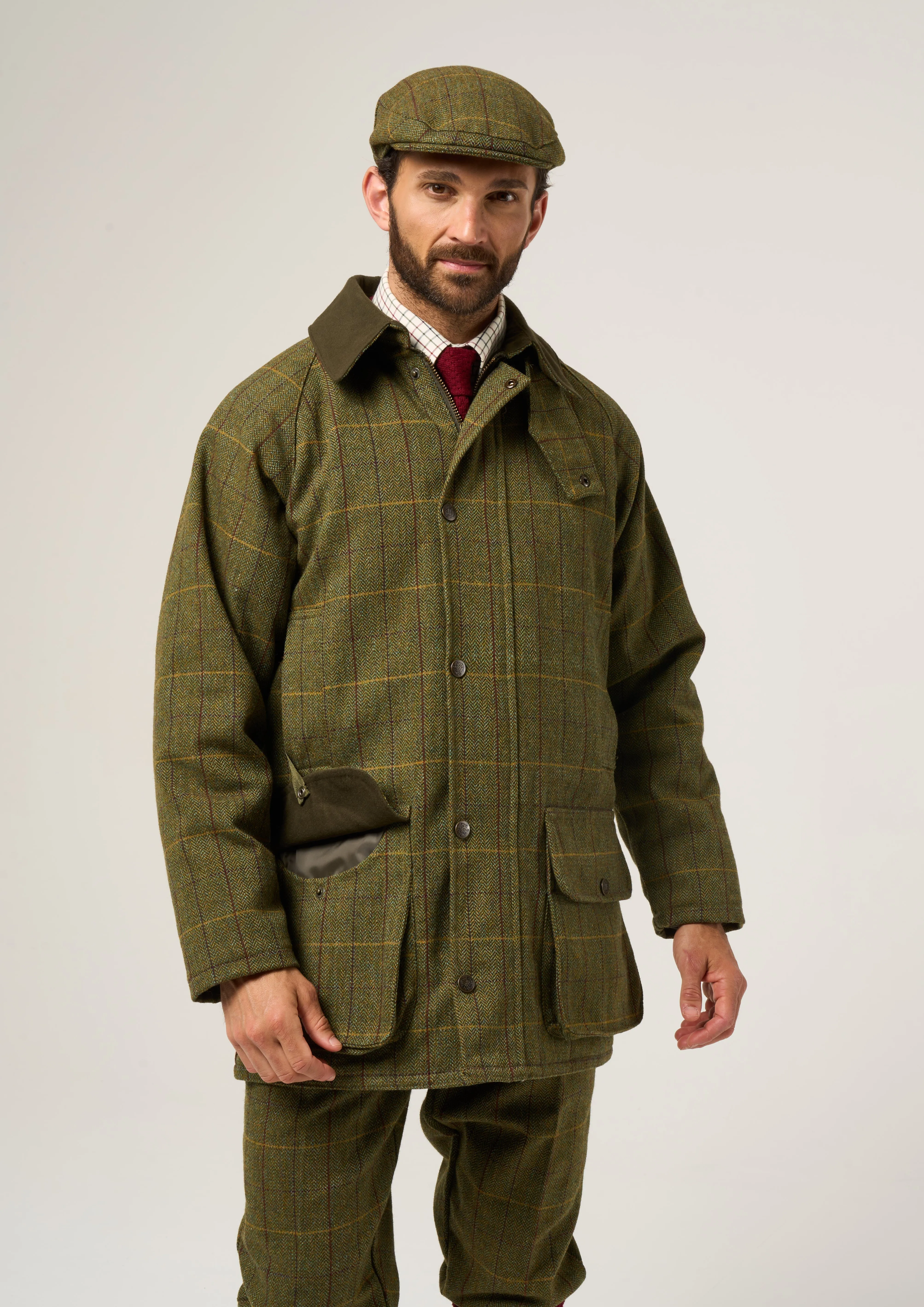 Rutland Men's Tweed Waterproof Shooting Coat In Green Ash - Regular Fit