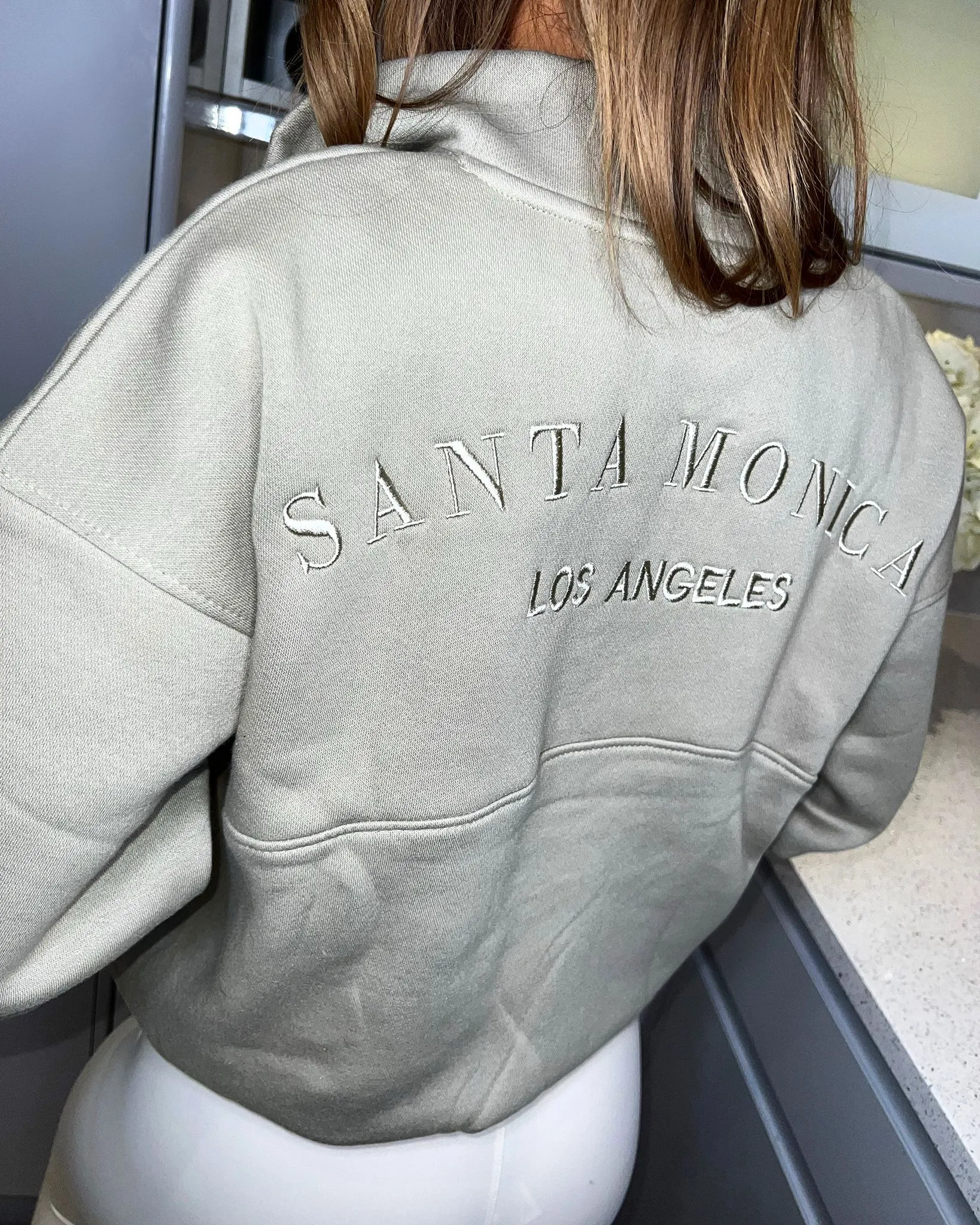 ‘Santa Monica' Sage Green Premium Half Zip Sweatshirt