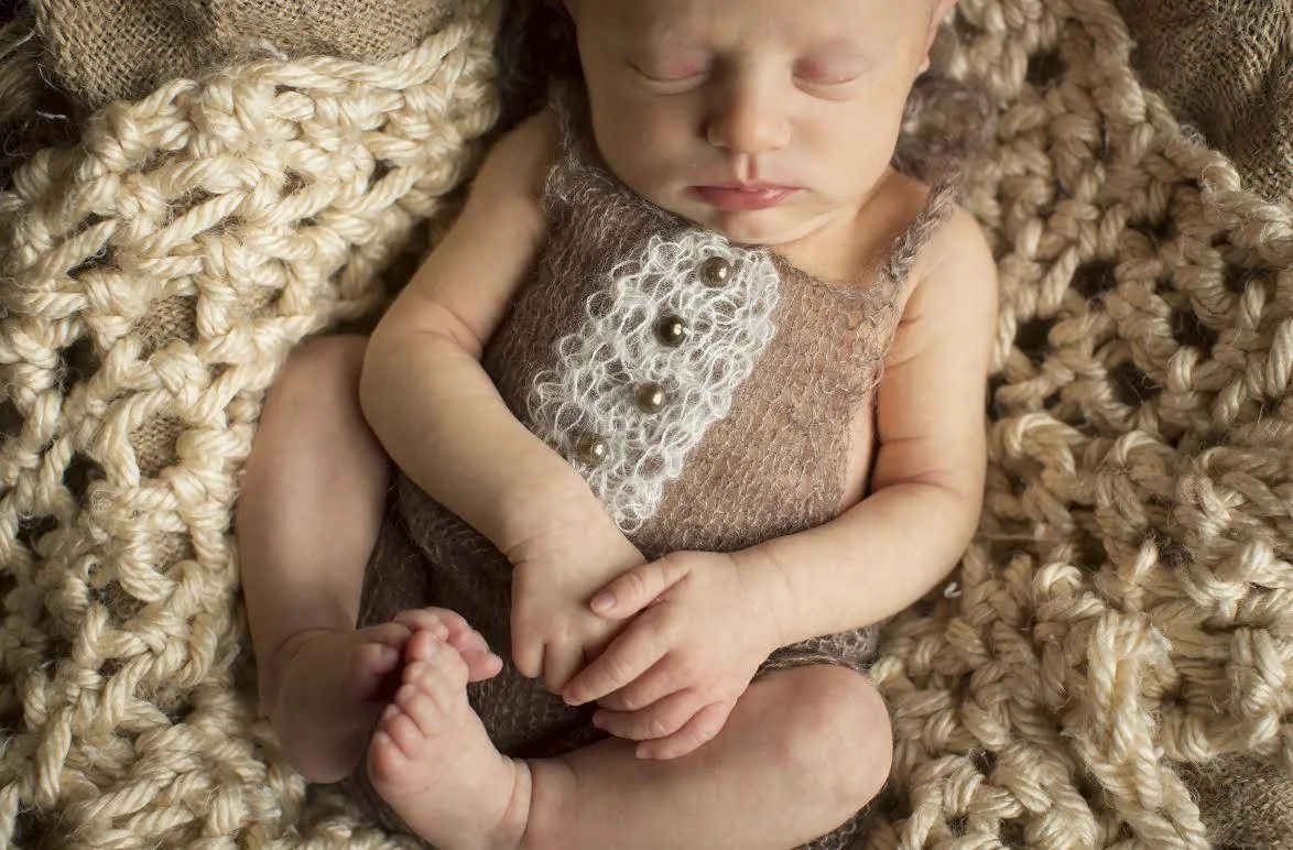 SET Brown Mohair Overalls Pants and Lace Pearl Headband