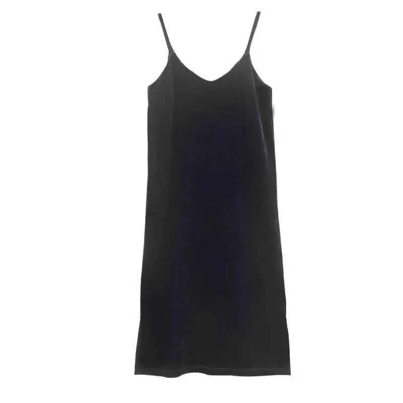 Sexy Pleuche Split Outer Wear Slimming Slip Dress