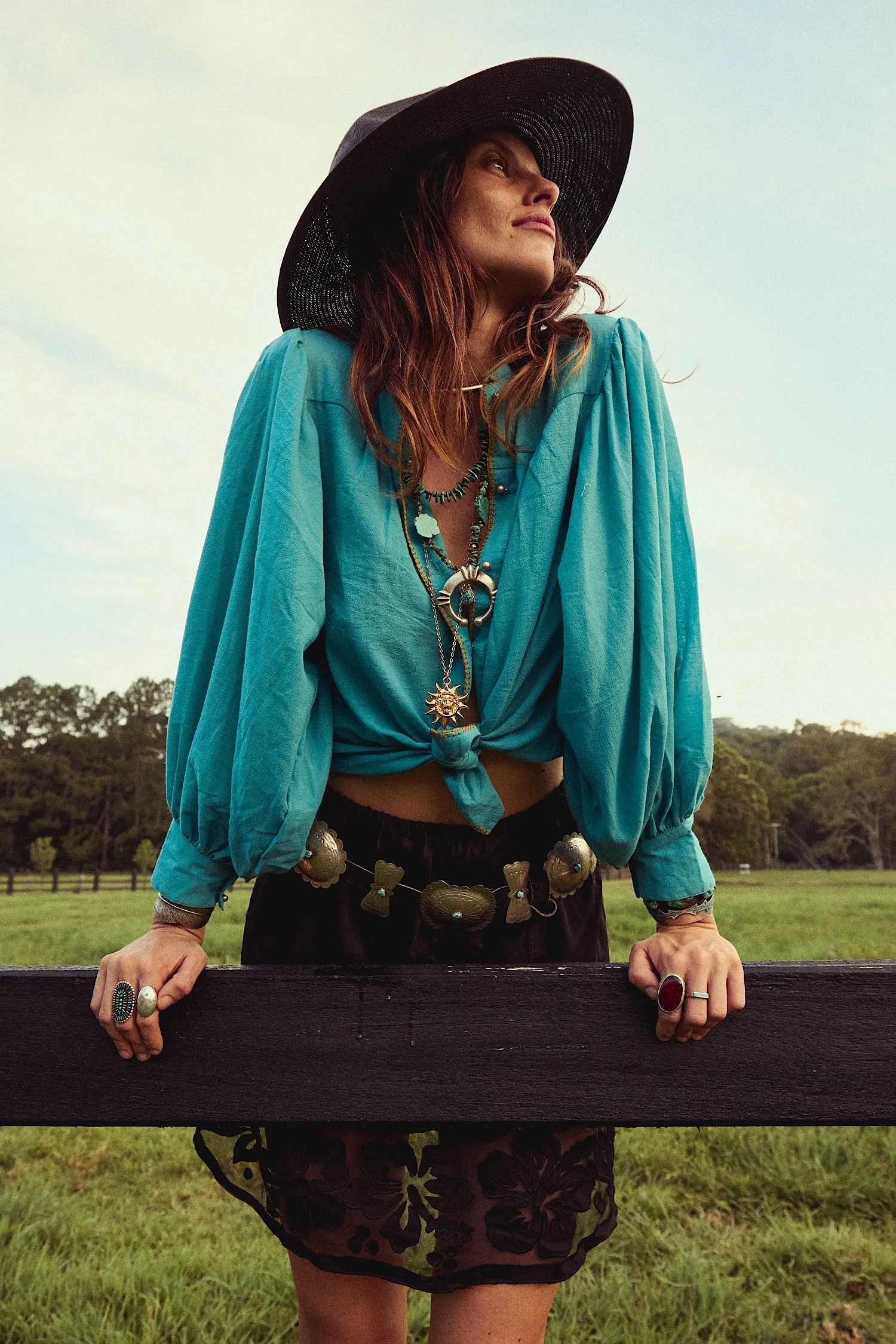 Sinking Like the Sunset Cotton Blouse - Turquoise