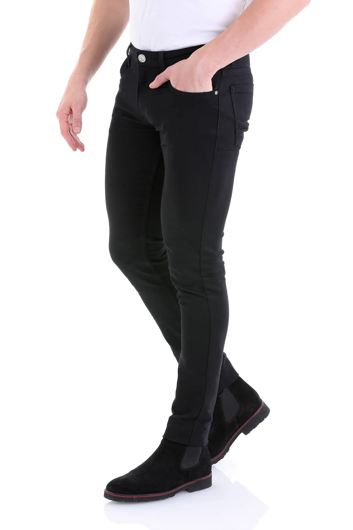 Slim Fit Black Cotton 5 Pocket Low Waist Casual Pants