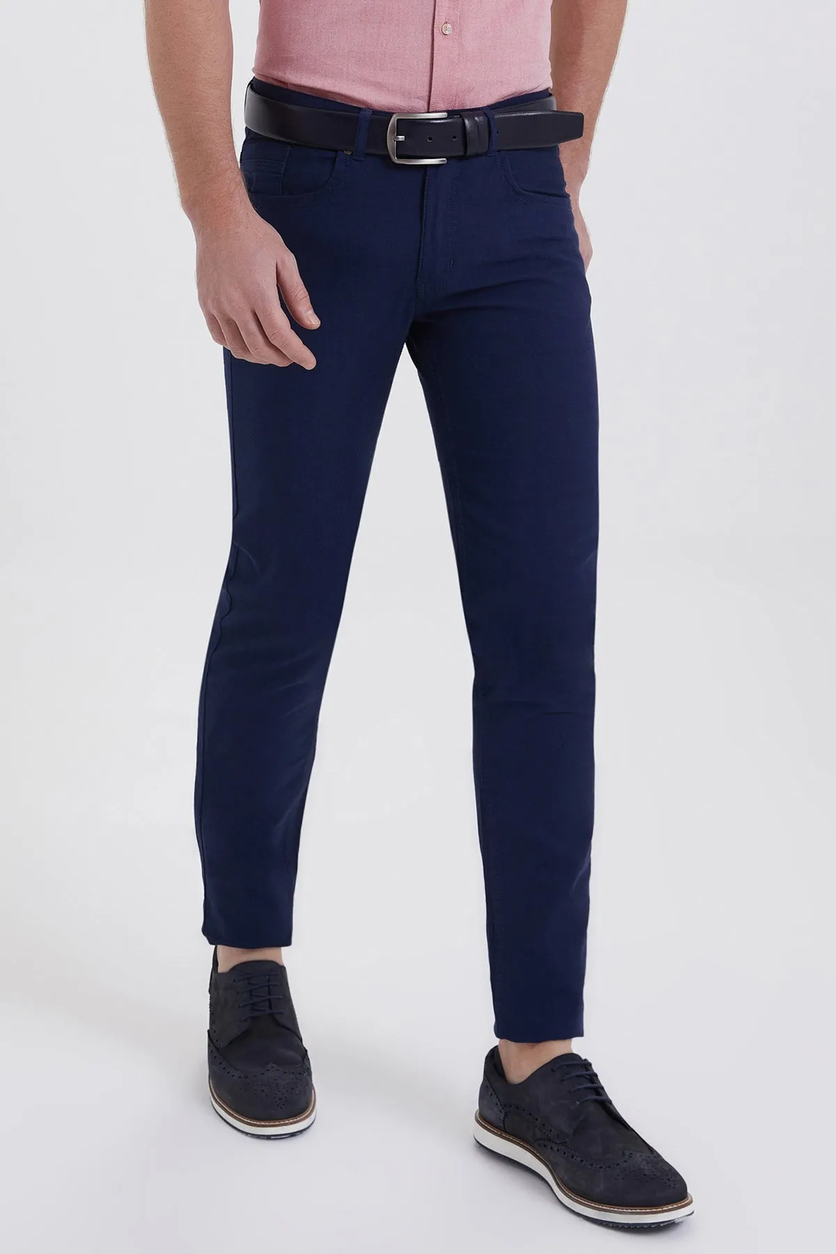 Slim Fit Cotton 5 Pocket Navy Casual Pants