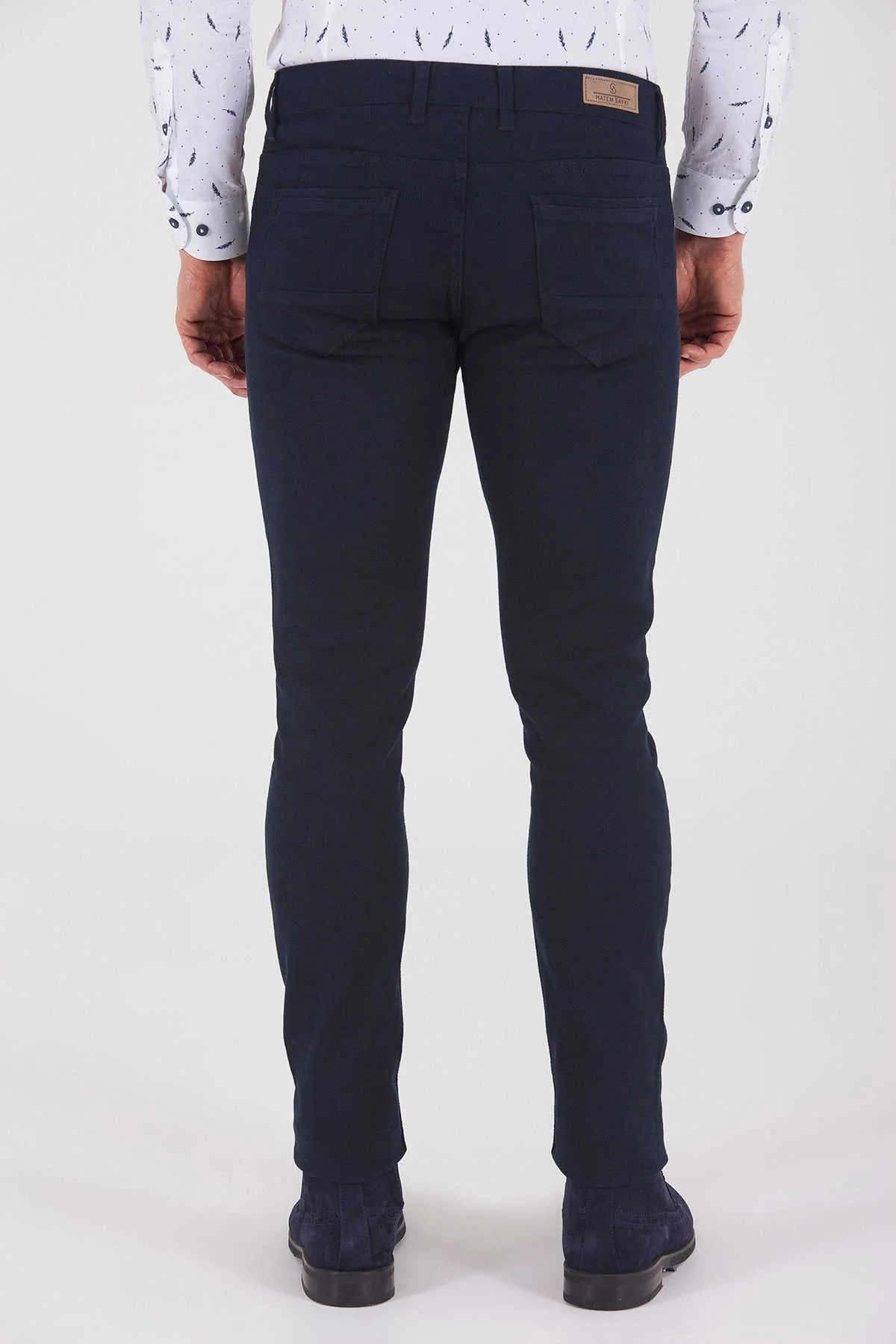 Slim Fit Navy Cotton Low Waist Casual Pants