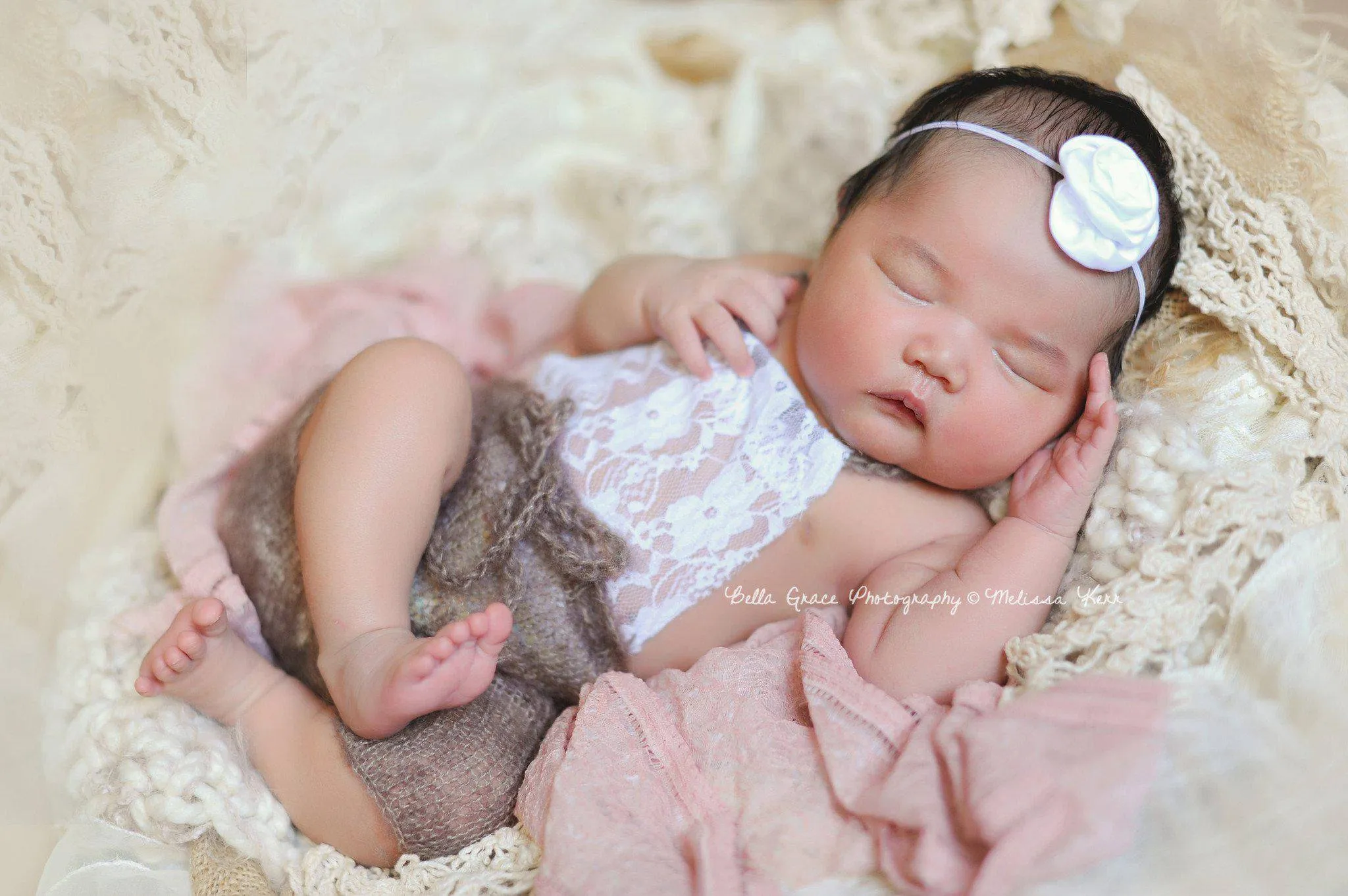 Toffee Brown Lace Front Mohair Knit Newborn Romper