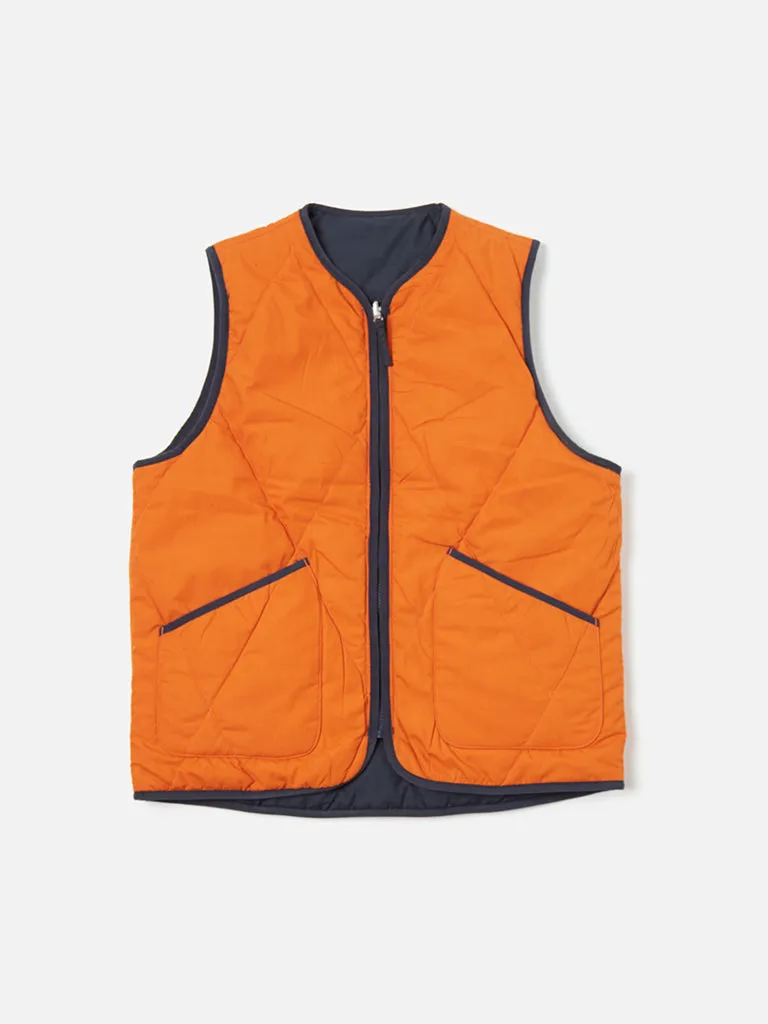 Universal Works Reversible Liner Gilet in Navy Orange