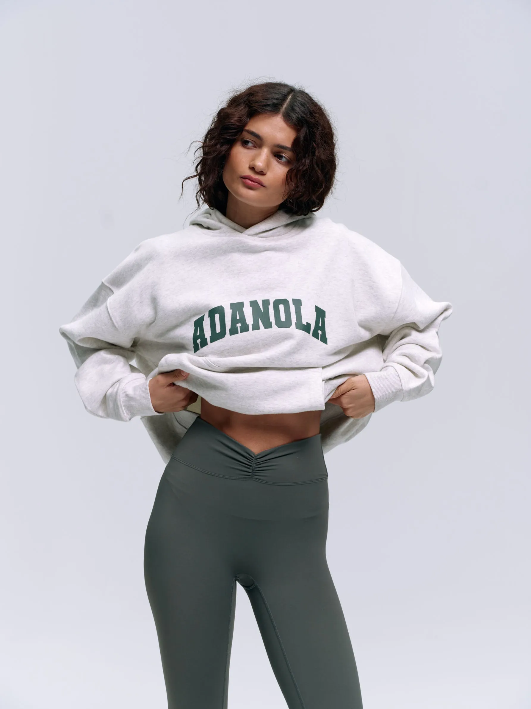 Varsity Oversized Hoodie - Light Grey Melange/Sea Green