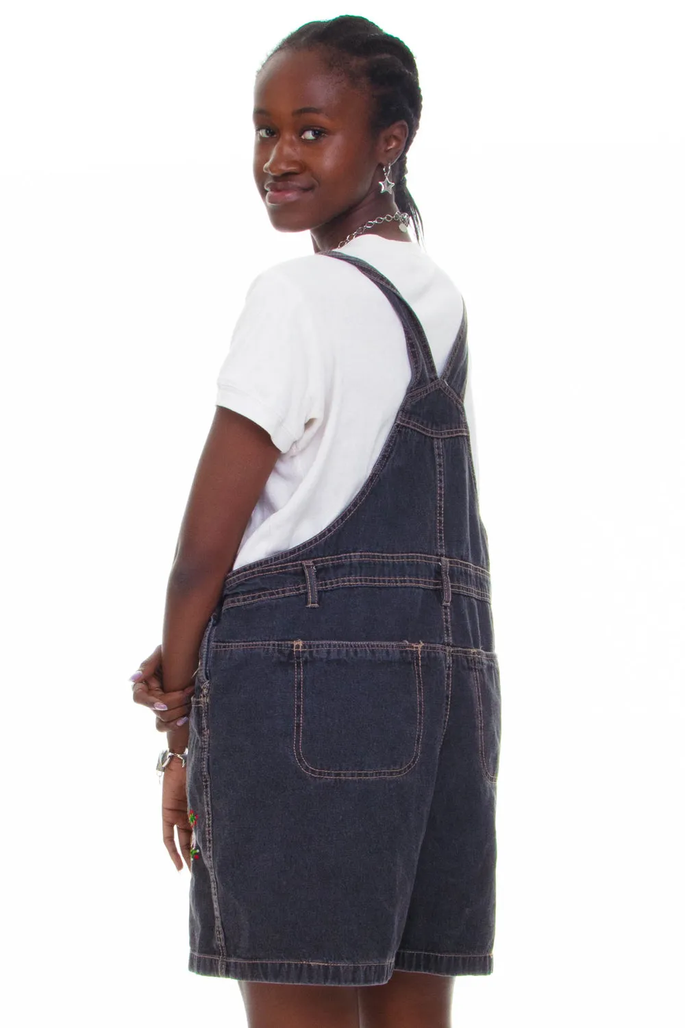 Vintage 90's Flower Charcoal Denim Overalls - OSFM