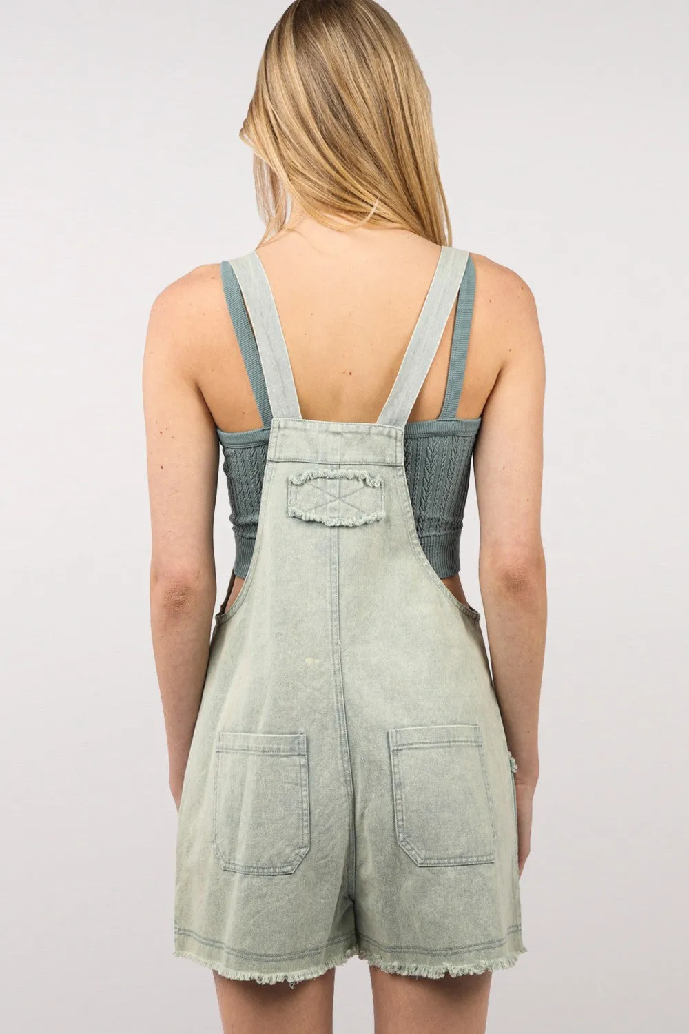 Washed Frayed Hem Denim Overall