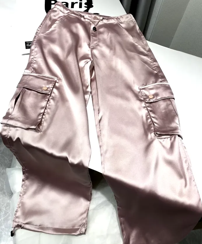 Wide Leg Satin Cargo Pants