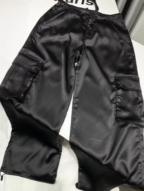 Wide Leg Satin Cargo Pants