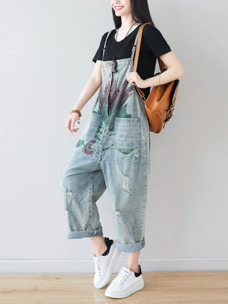 Women's Comfy Party Wear Printed Overalls Dungaree