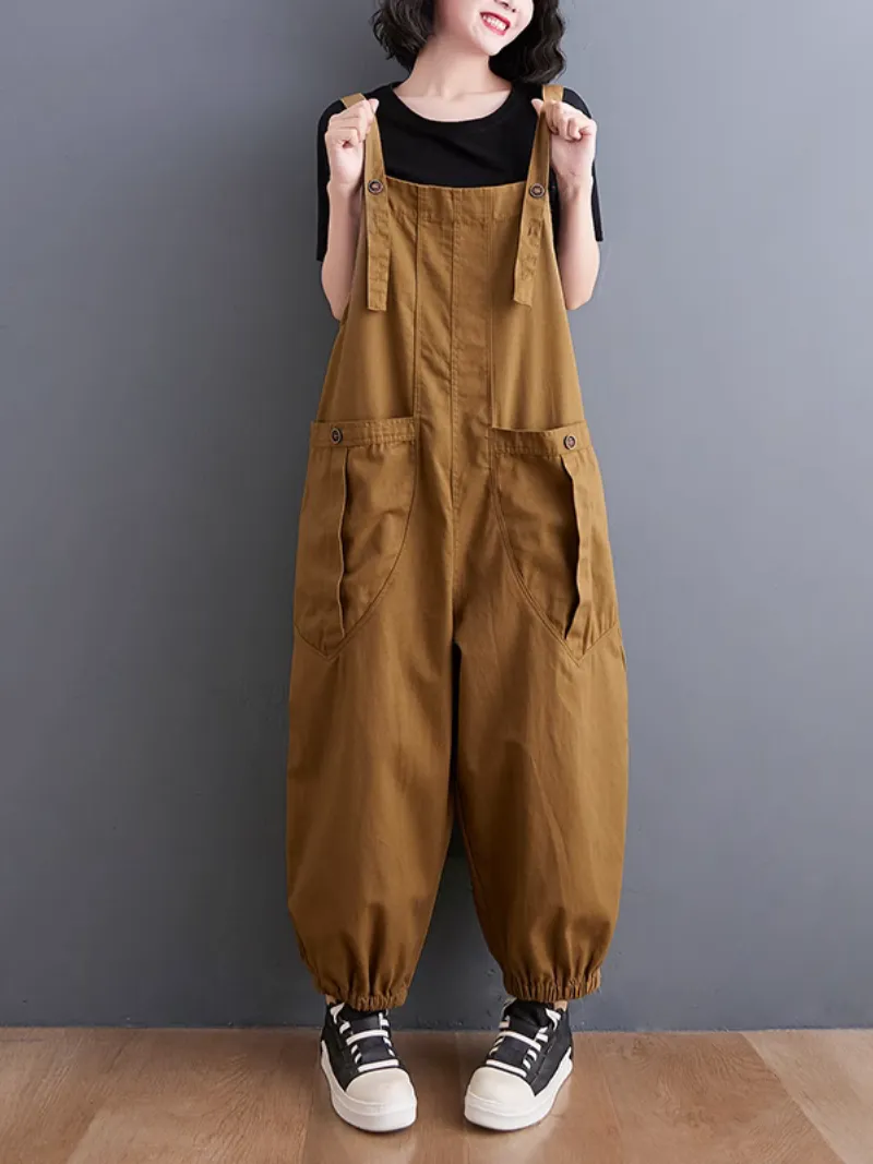 Women's Comfy Solid Color Large Pocket Overalls Dungarees