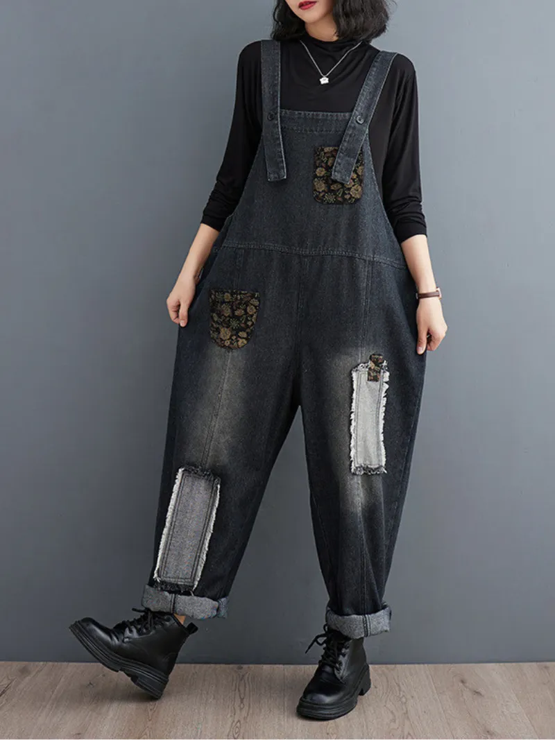 Women's Stylish and Relaxed Vibe Loose Embroidered Overalls Dungarees