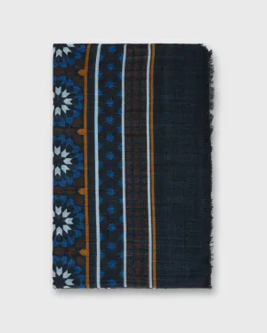 Wool/Cashmere Print Scarf in Navy Mosaic