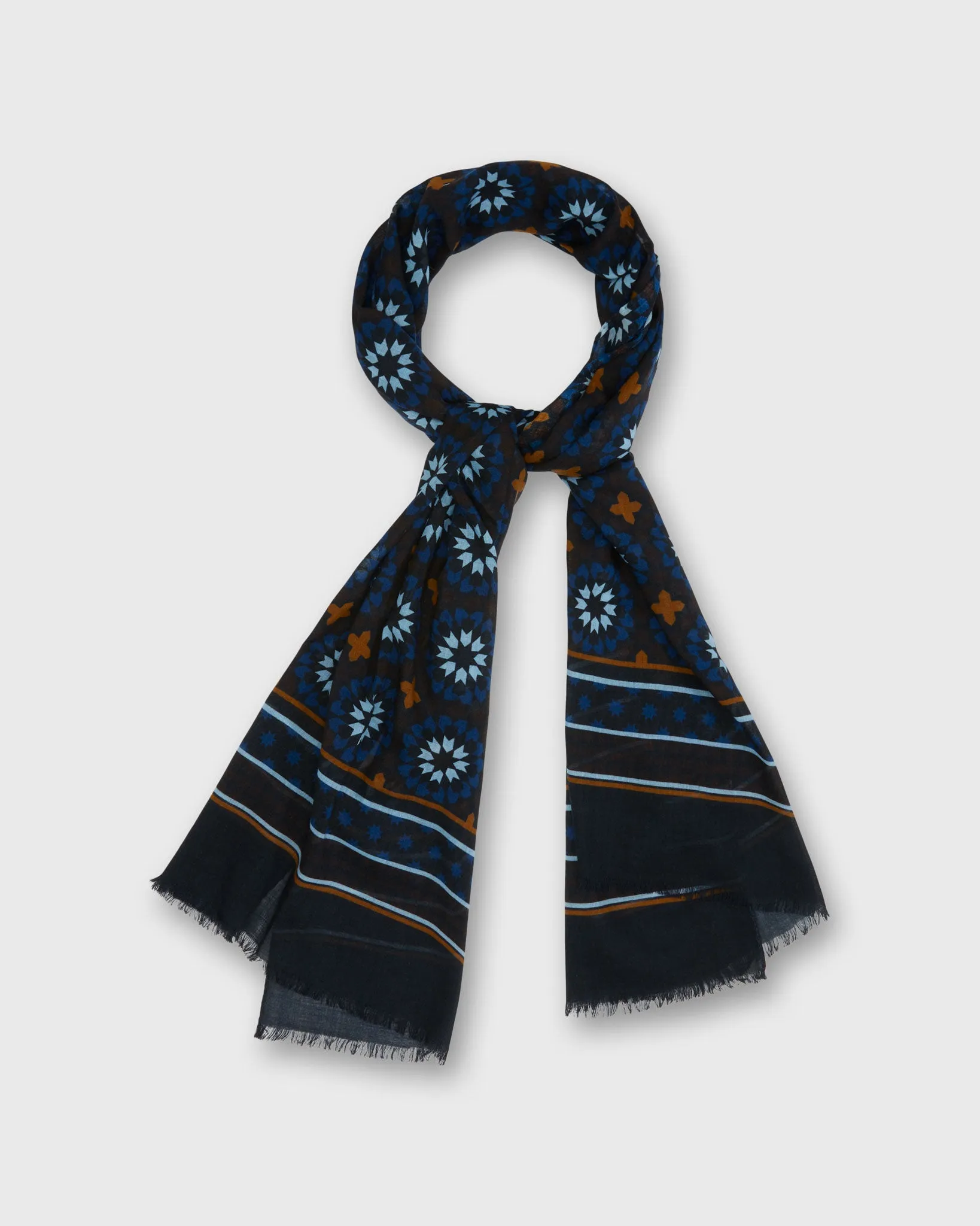 Wool/Cashmere Print Scarf in Navy Mosaic